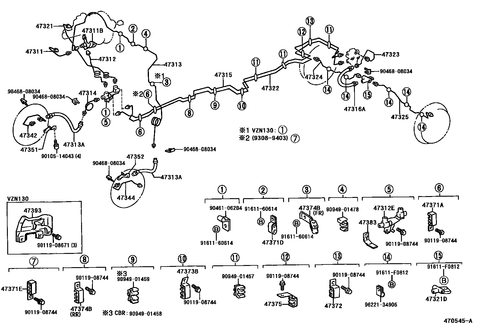 Toyota HILUX 制动配管和卡箍 EPC diagram — 470545A