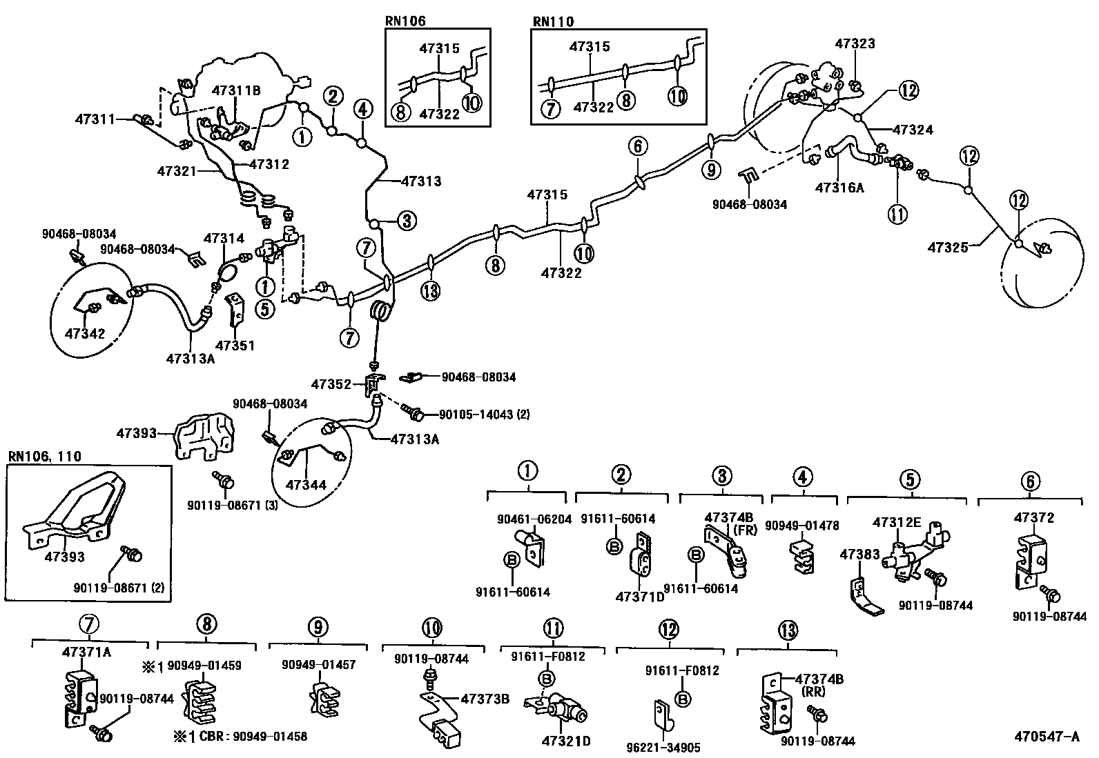 Toyota HILUX 制动配管和卡箍 EPC diagram — 470547A