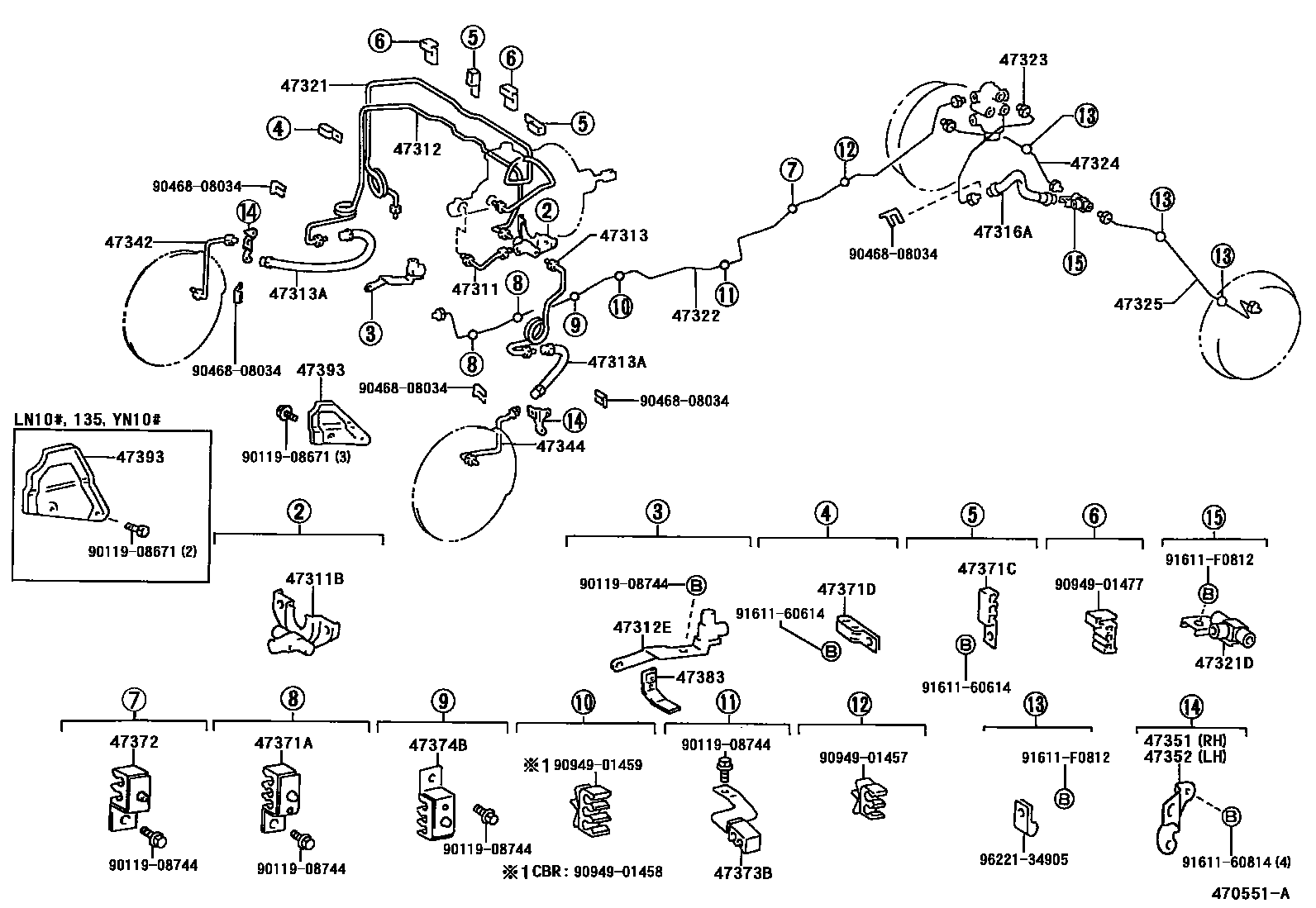 Toyota HILUX 制动配管和卡箍 EPC diagram — 470551A