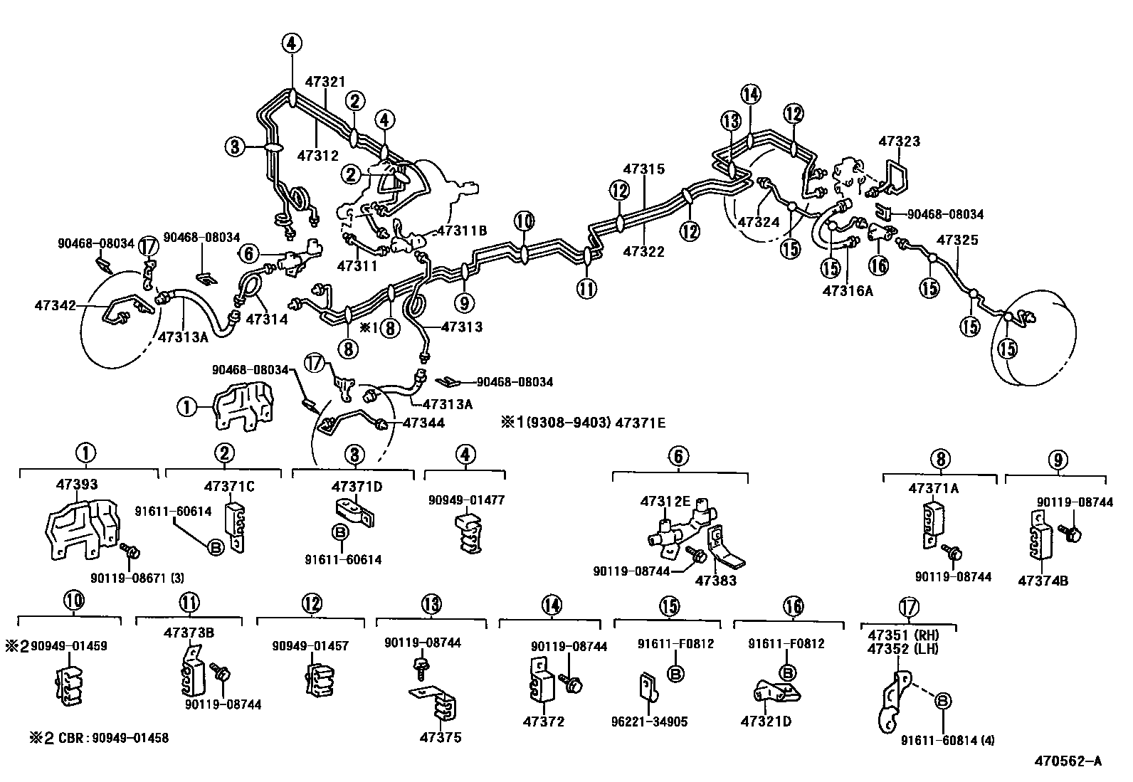 Toyota HILUX 制动配管和卡箍 EPC diagram — 470562A