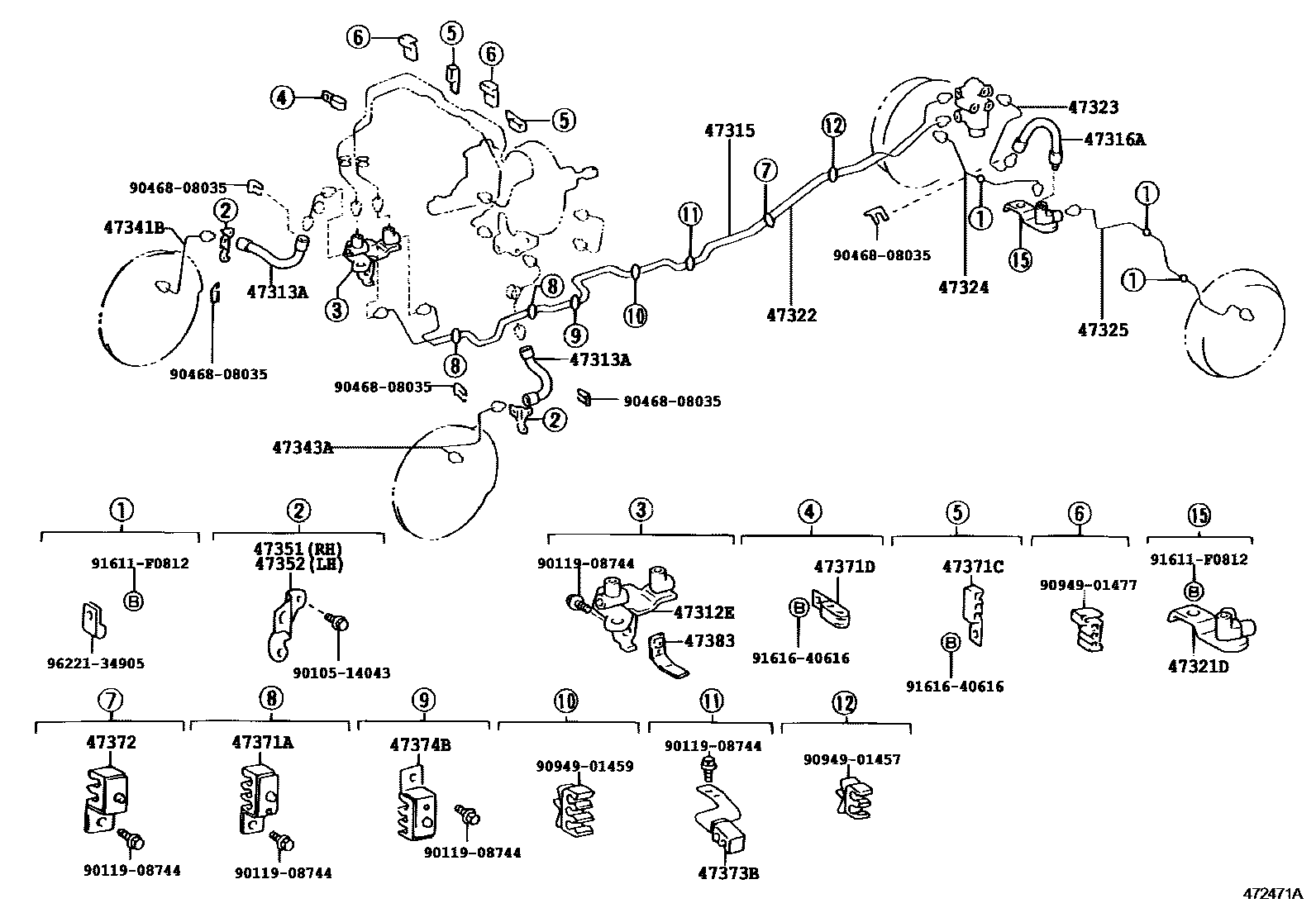 Toyota HILUX 制动配管和卡箍 EPC diagram — 472471A