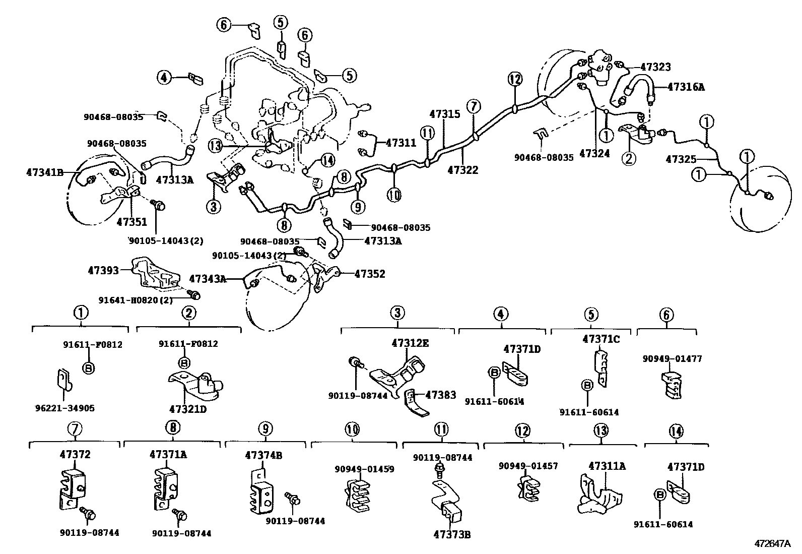 Toyota HILUX 制动配管和卡箍 EPC diagram — 472647A