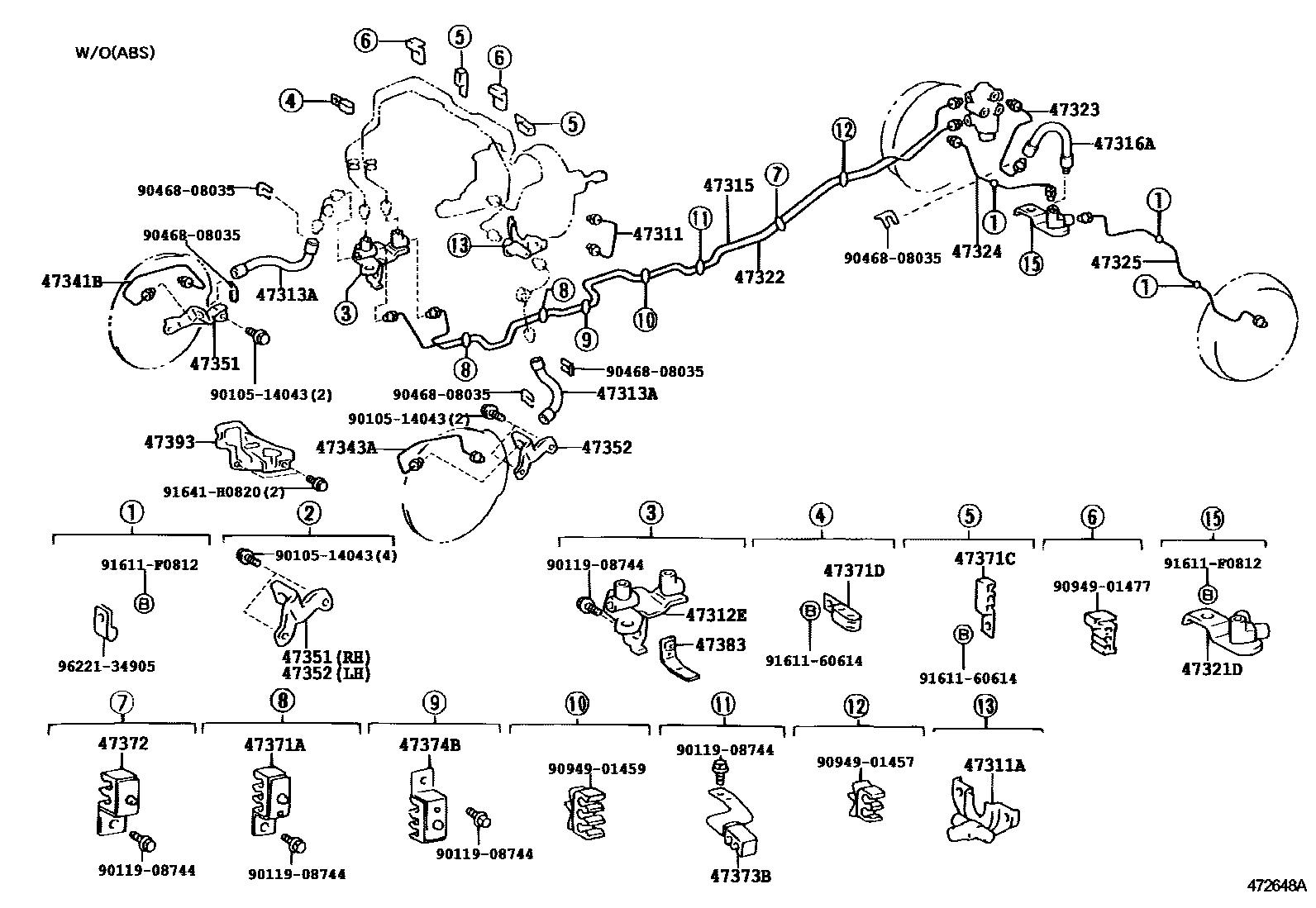 Toyota HILUX 制动配管和卡箍 EPC diagram — 472648A