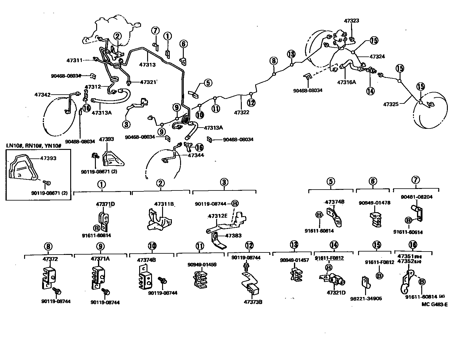 Toyota HILUX 制动配管和卡箍 EPC diagram — MCG483E