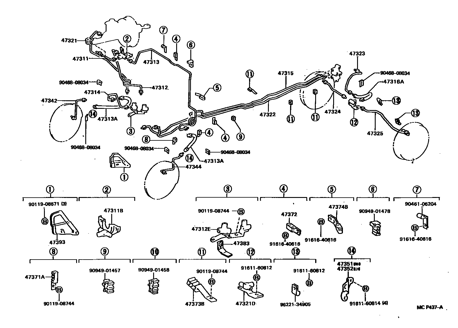 Toyota HILUX 制动配管和卡箍 EPC diagram — MCP437A