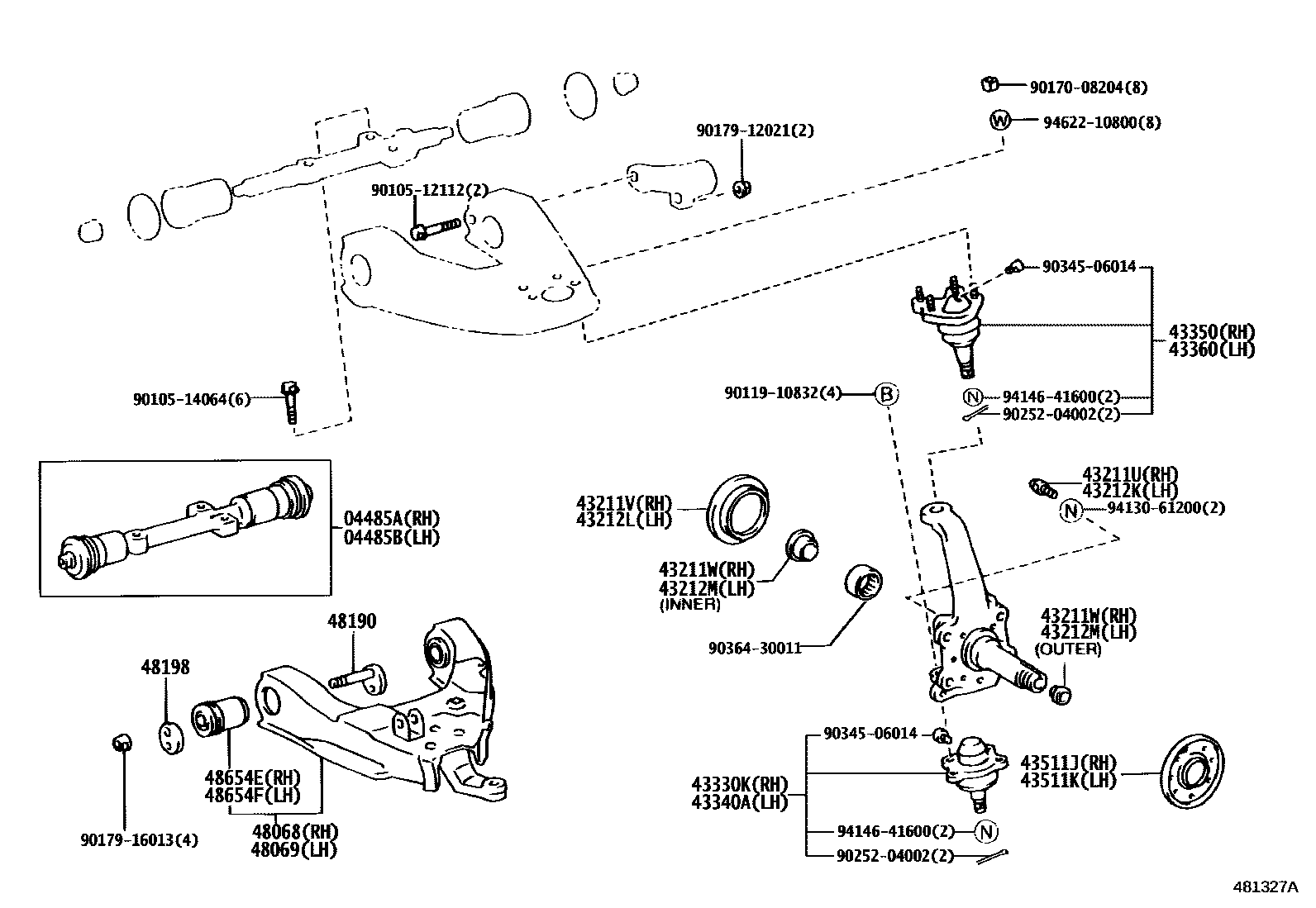 Toyota HILUX 前桥控制臂和转向节 EPC diagram — 481327A