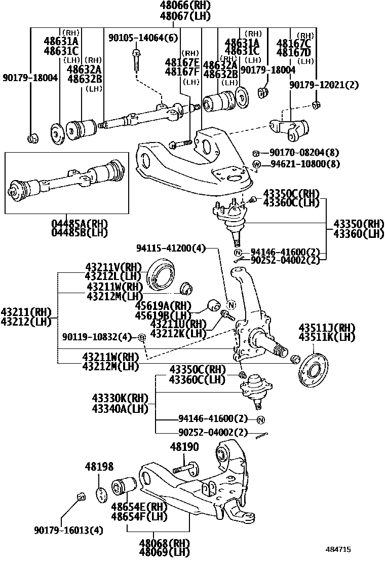 Toyota HILUX 前桥控制臂和转向节 EPC diagram — 484715
