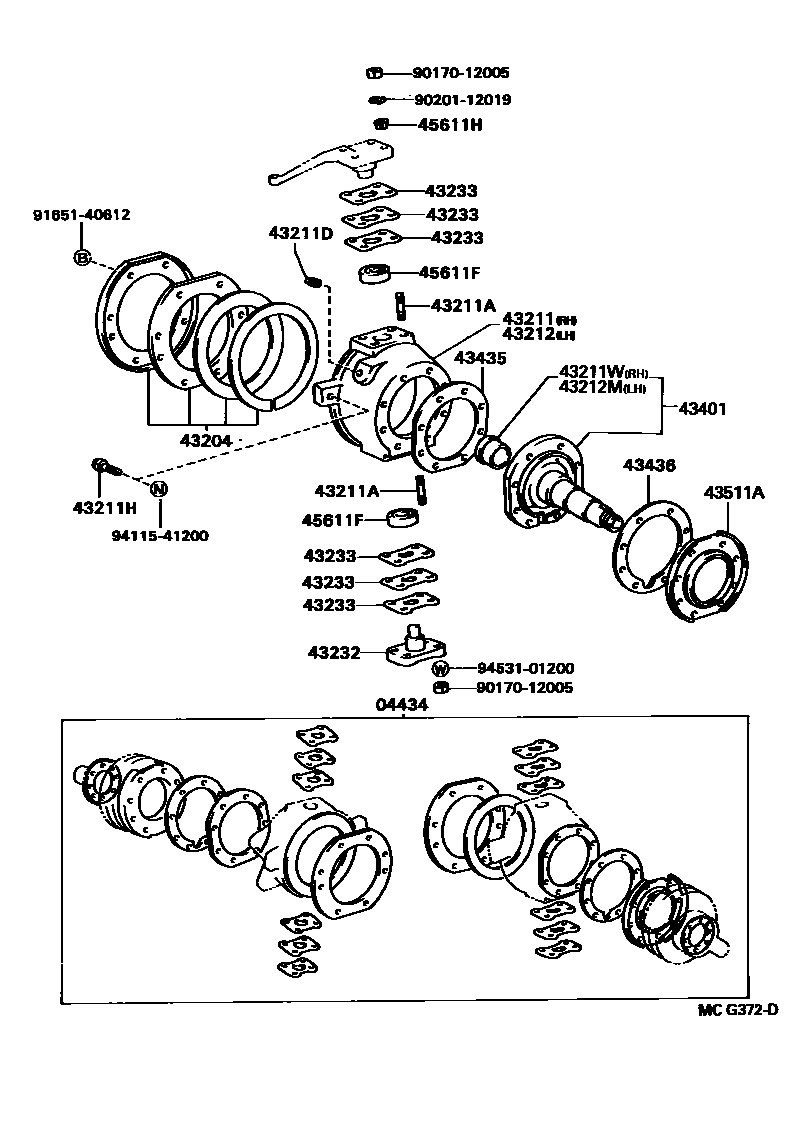 Toyota HILUX 前桥控制臂和转向节 EPC diagram — MCG372D