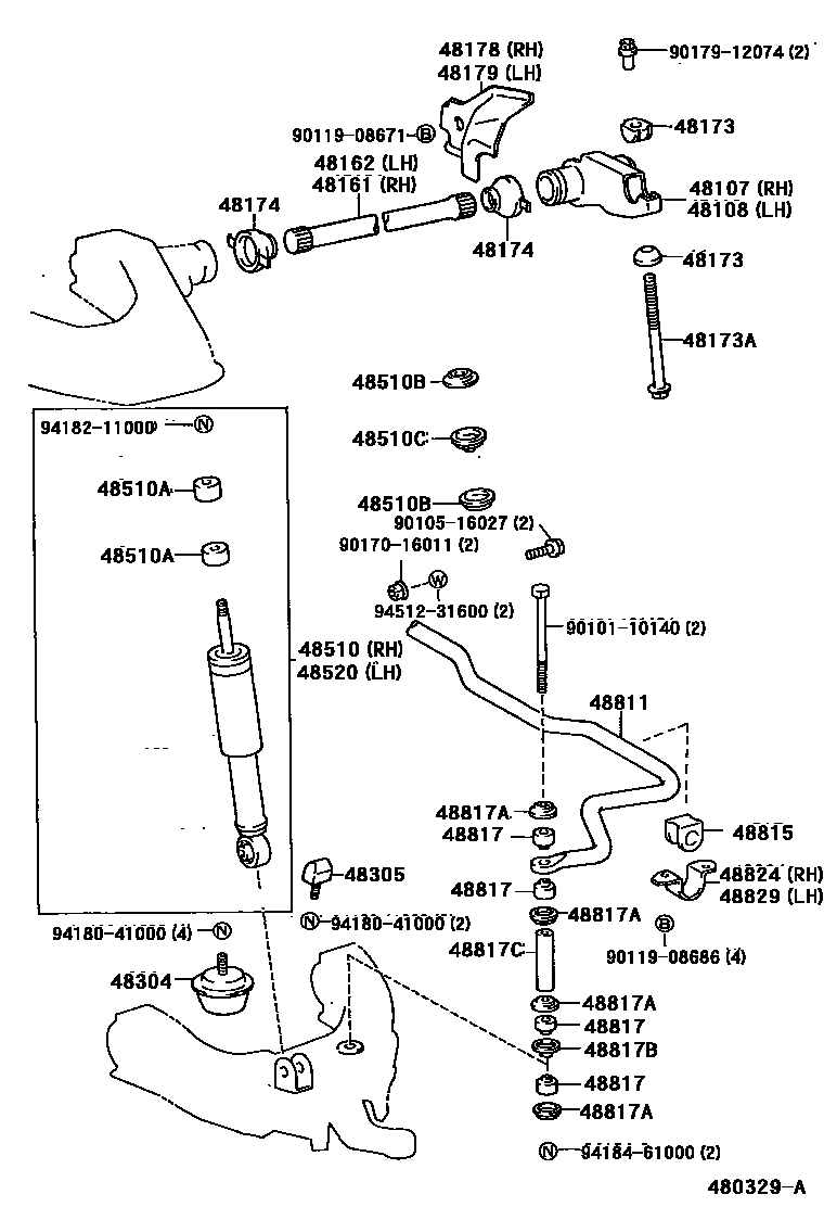 Toyota HILUX Front Spring & Shock Absorber EPC diagram — 480329A