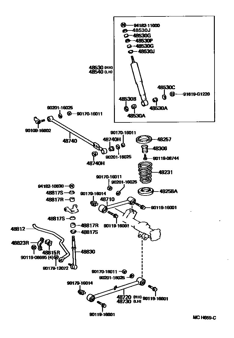Toyota HILUX Rear Spring & Shock Absorber EPC diagram — MCH659C