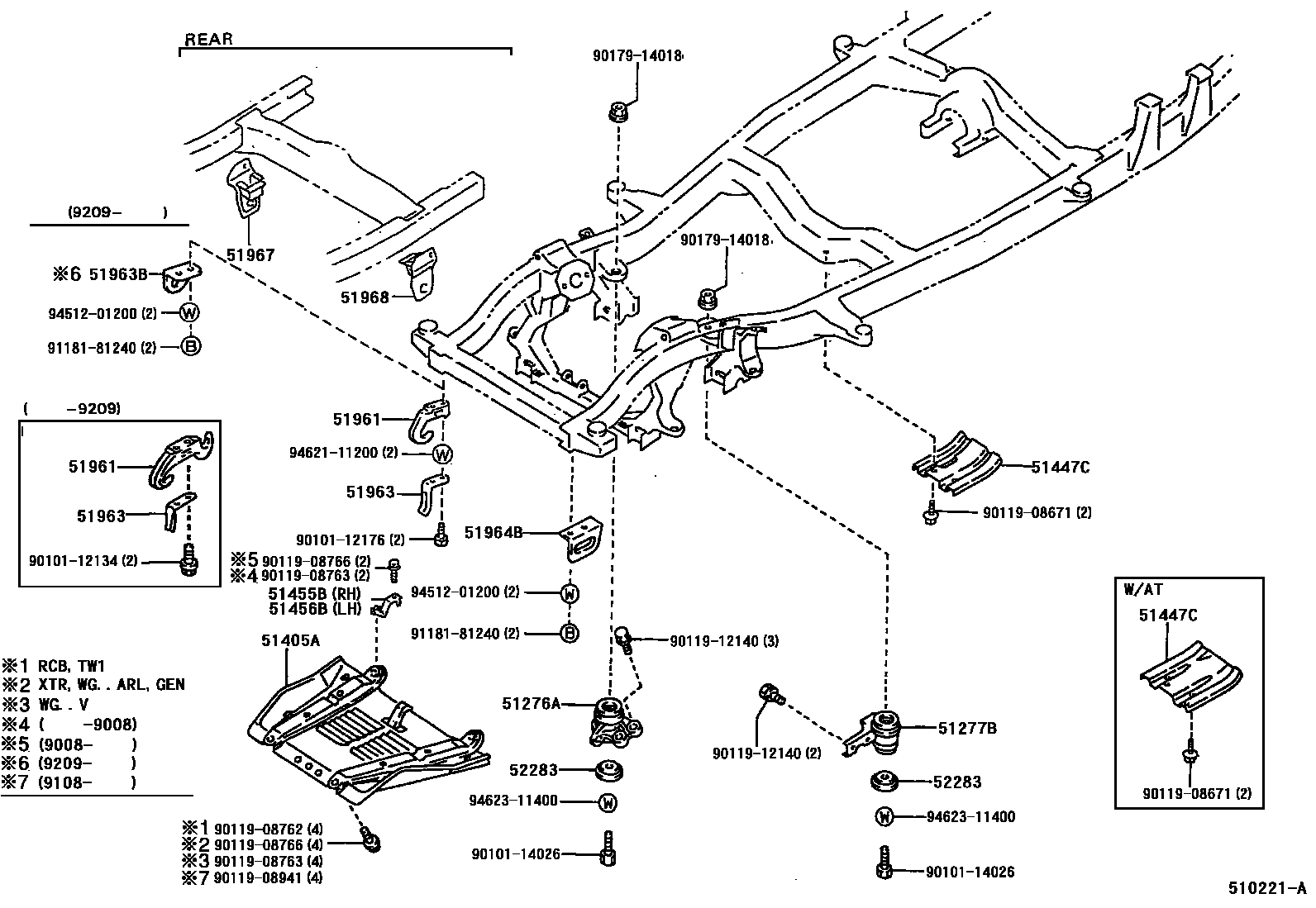 Toyota HILUX 悬架横梁和发动机底罩 EPC diagram — 510221A