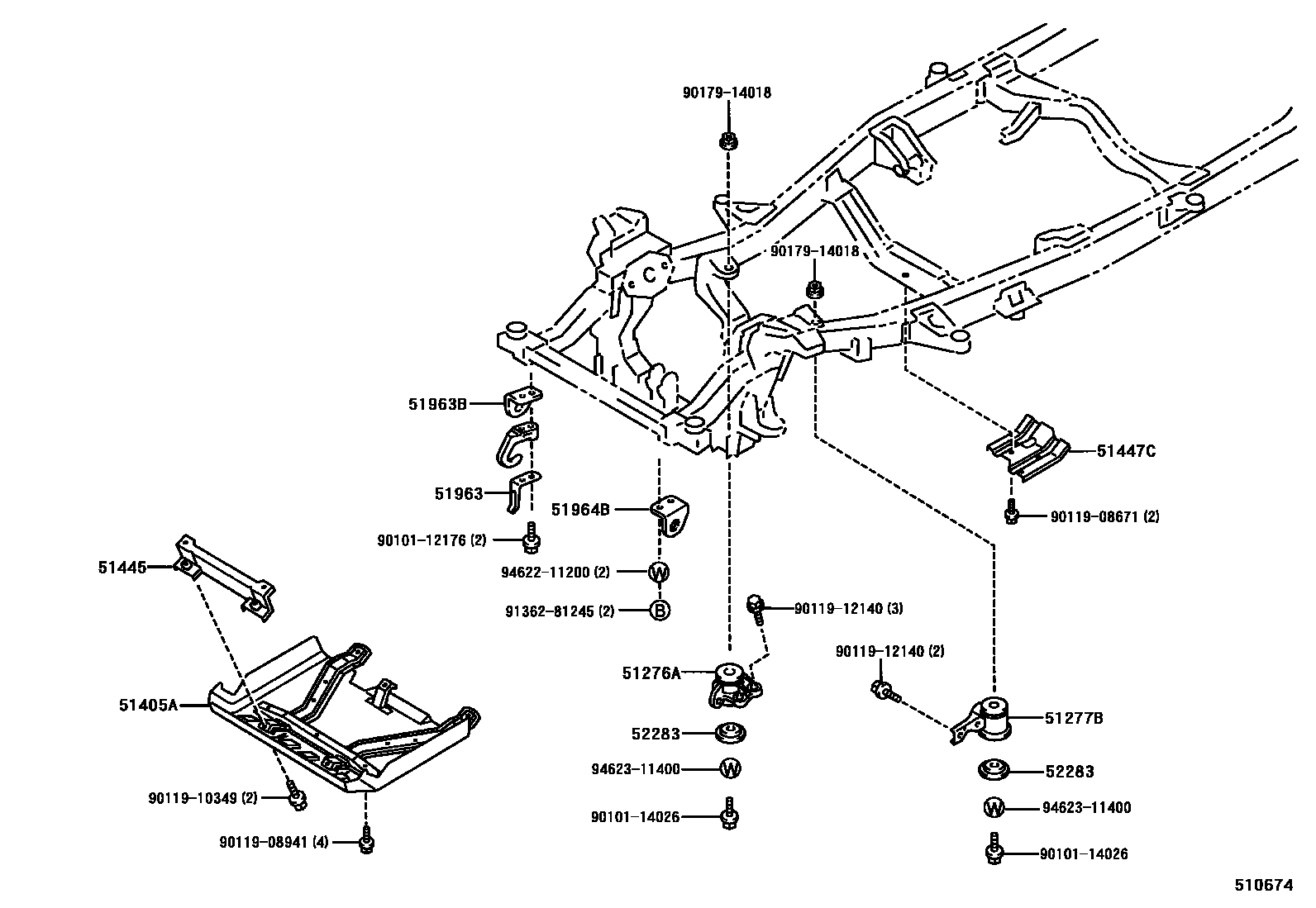 Toyota HILUX 悬架横梁和发动机底罩 EPC diagram — 510674