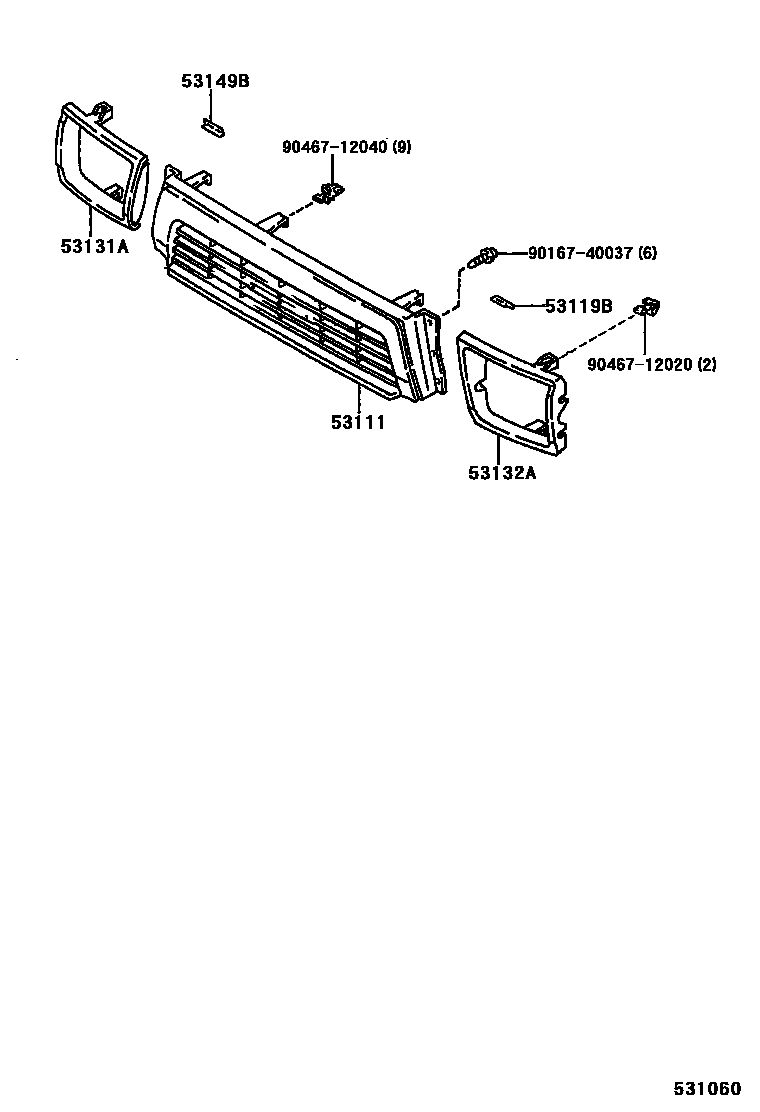 Toyota HILUX radiator grille EPC diagram — 531060