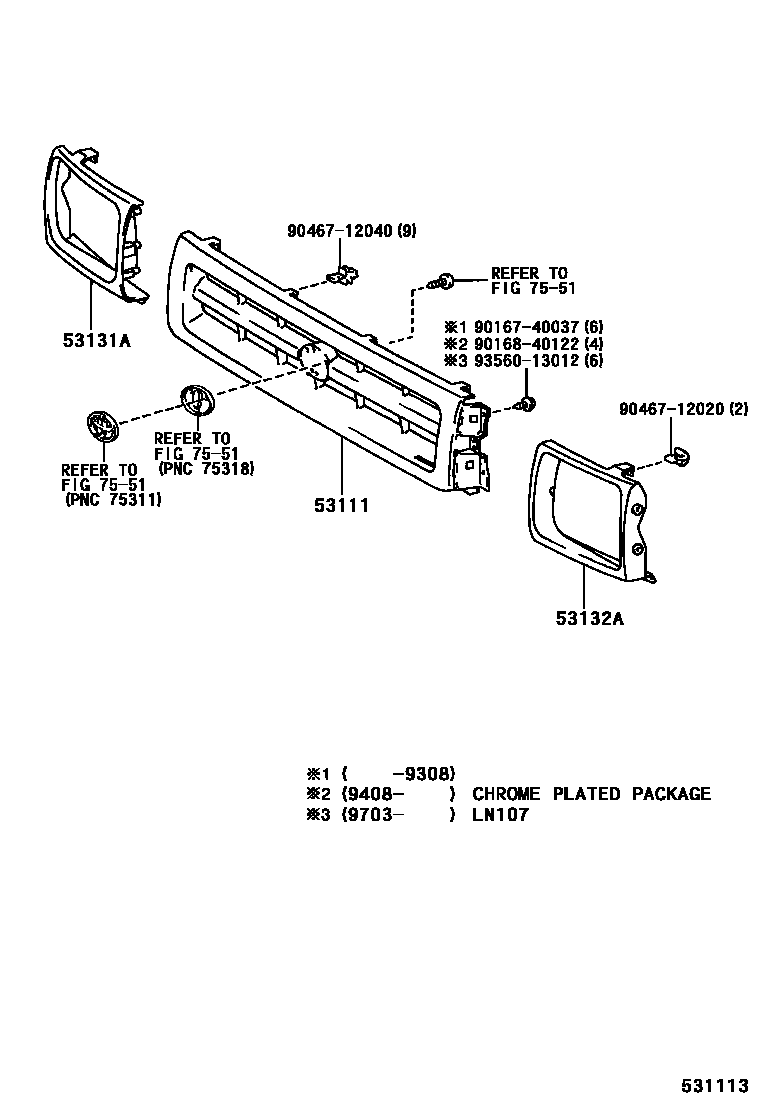 Toyota HILUX radiator grille EPC diagram — 531113