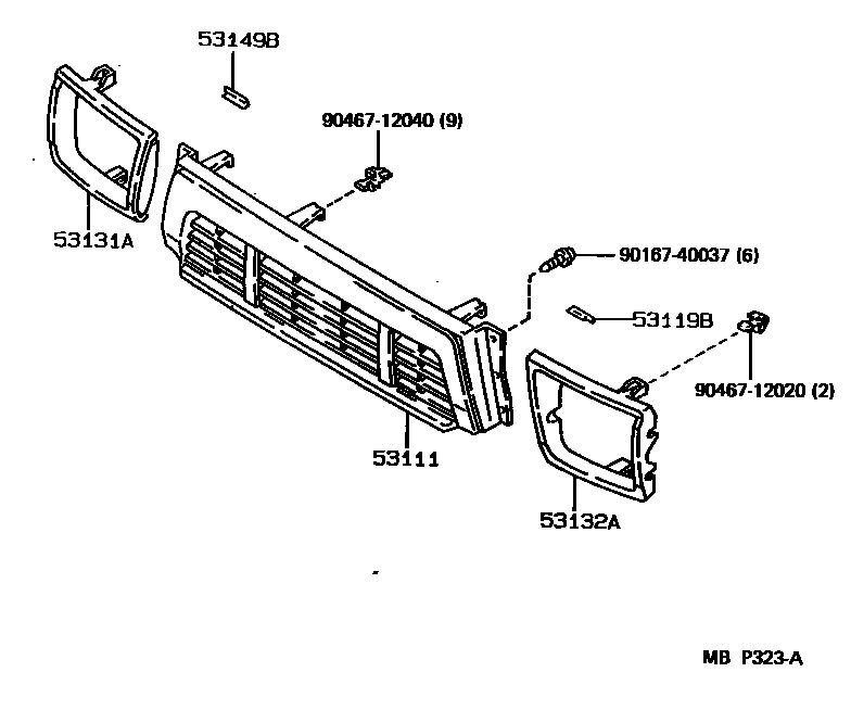 Toyota HILUX radiator grille EPC diagram — MBP323A