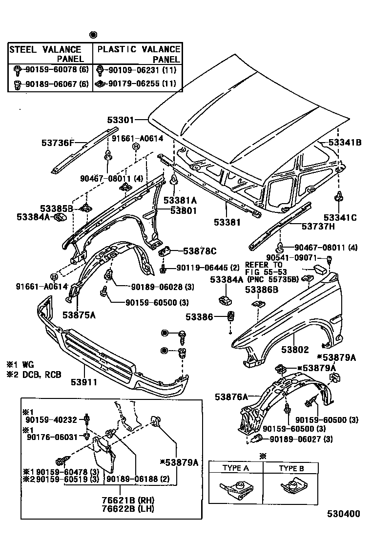 Toyota HILUX 发动机盖和前翼子板 EPC diagram — 530400
