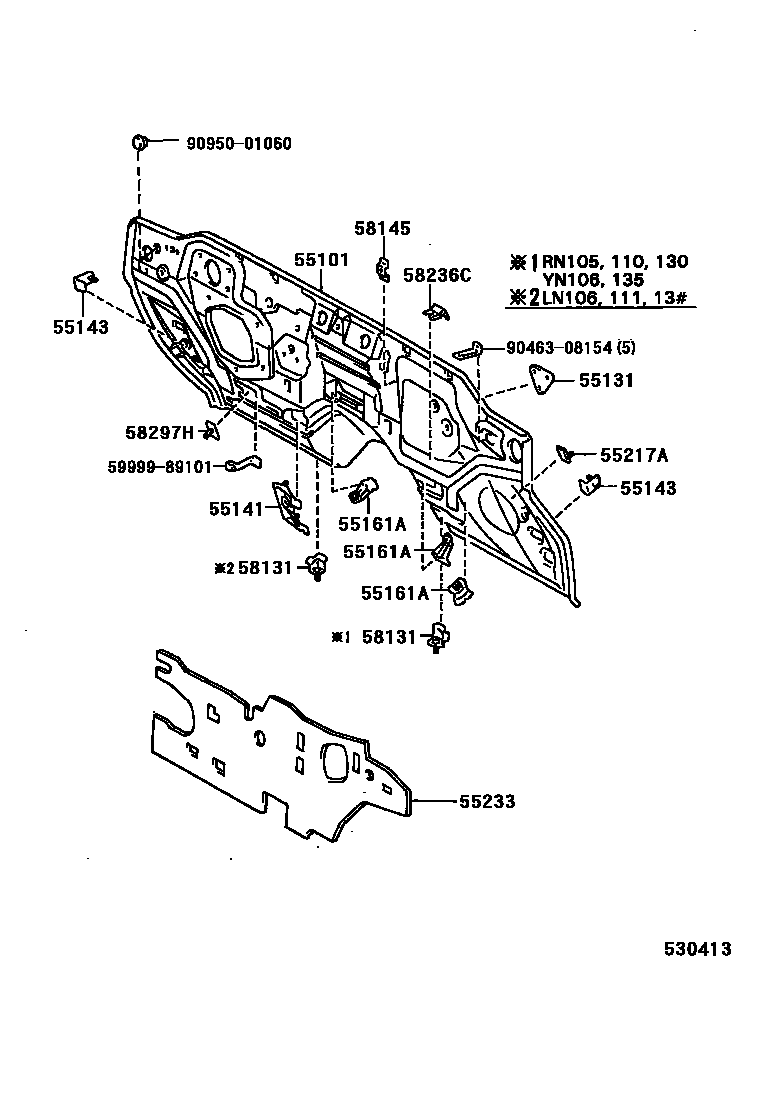 Toyota HILUX 前翼子板挡泥板和前围板 EPC diagram — 530413
