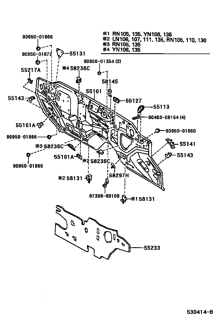 Toyota HILUX 前翼子板挡泥板和前围板 EPC diagram — 530414B