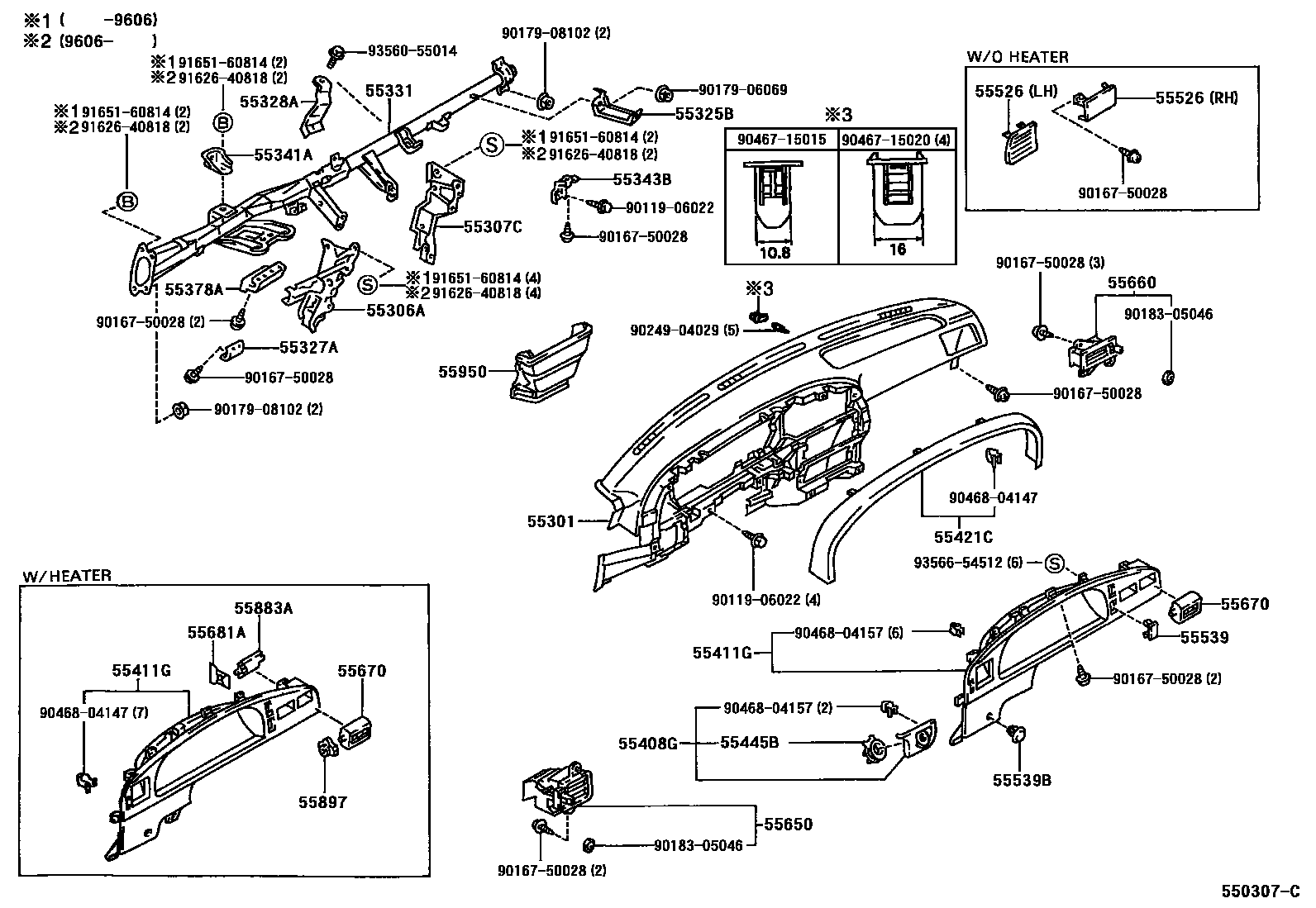 Toyota HILUX 仪表板和手套箱 EPC diagram — 550307C