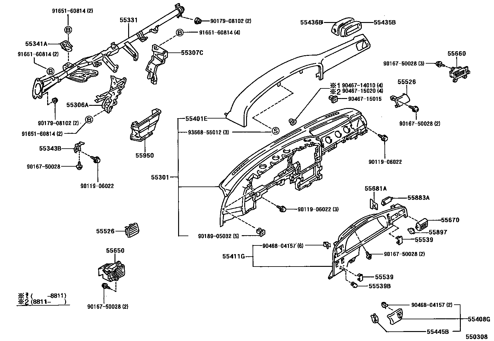 Toyota HILUX 仪表板和手套箱 EPC diagram — 550308