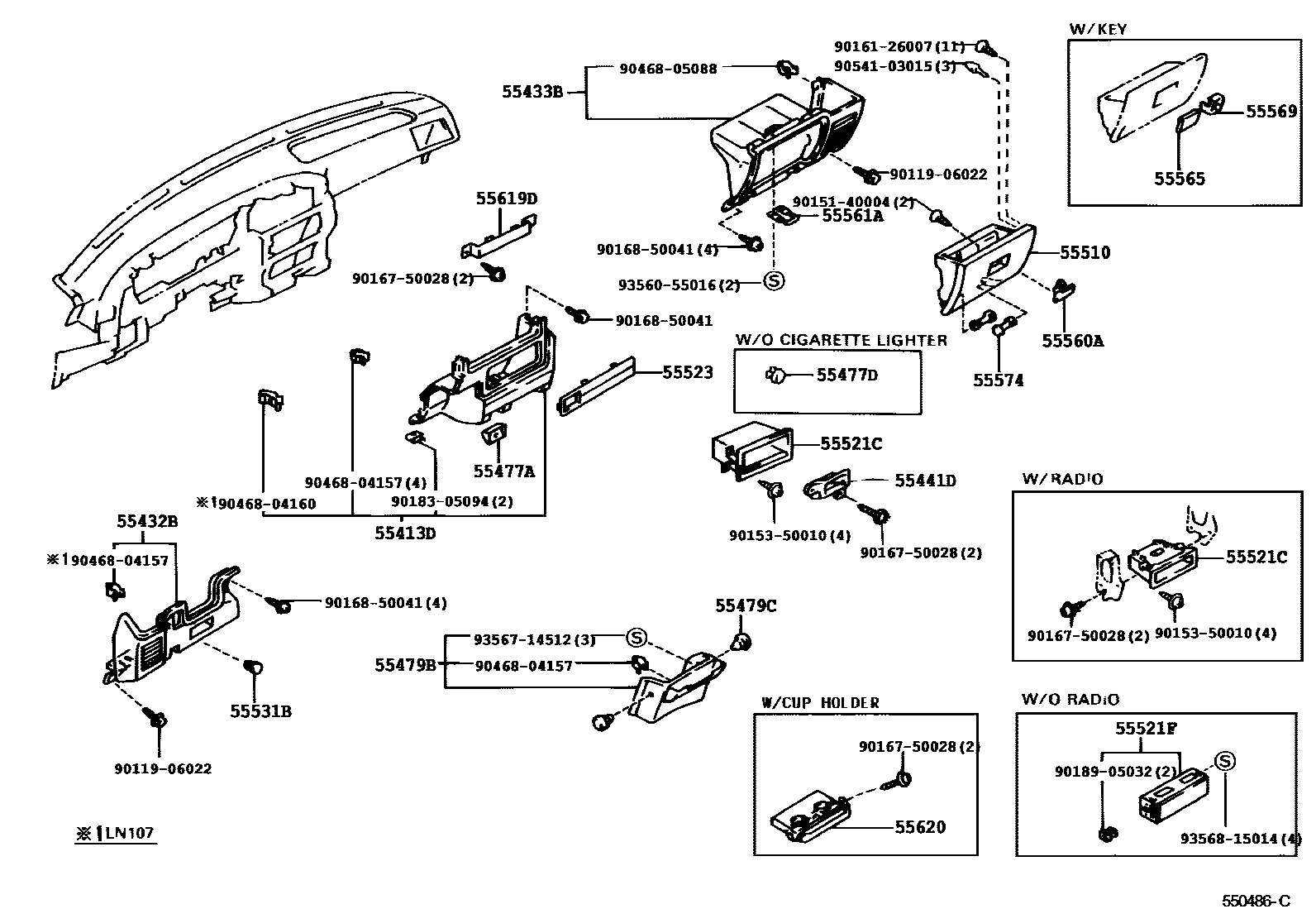 Toyota HILUX 仪表板和手套箱 EPC diagram — 550486C