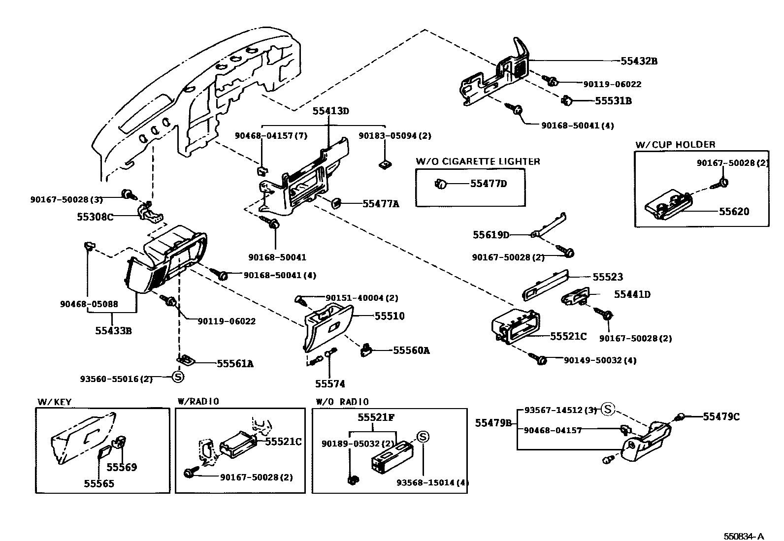 Toyota HILUX 仪表板和手套箱 EPC diagram — 550834A