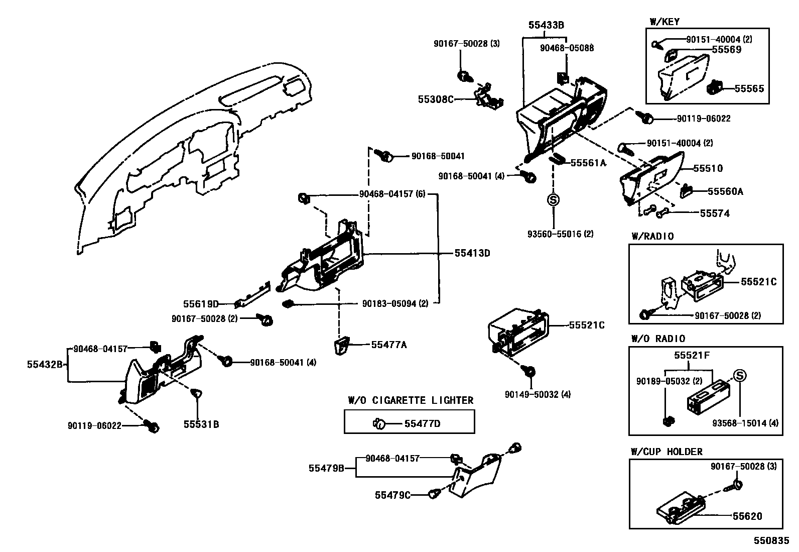 Toyota HILUX 仪表板和手套箱 EPC diagram — 550835