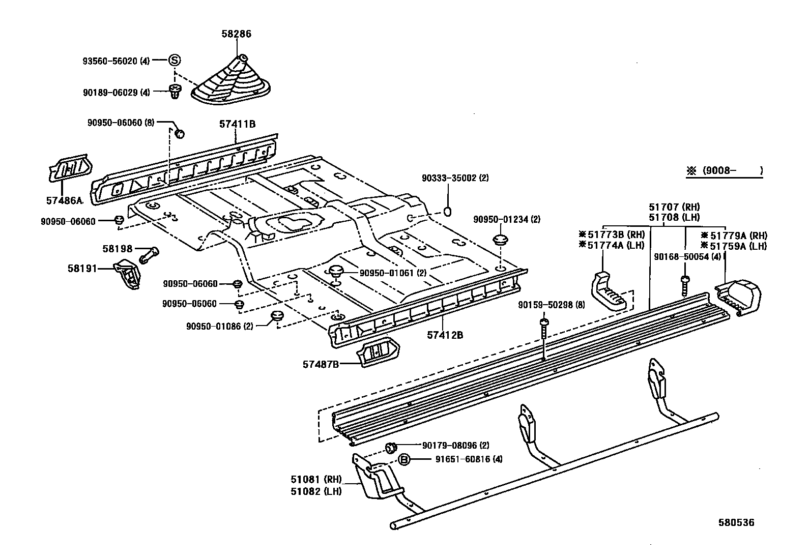Toyota HILUX 前地板和前地板梁 EPC diagram — 580536