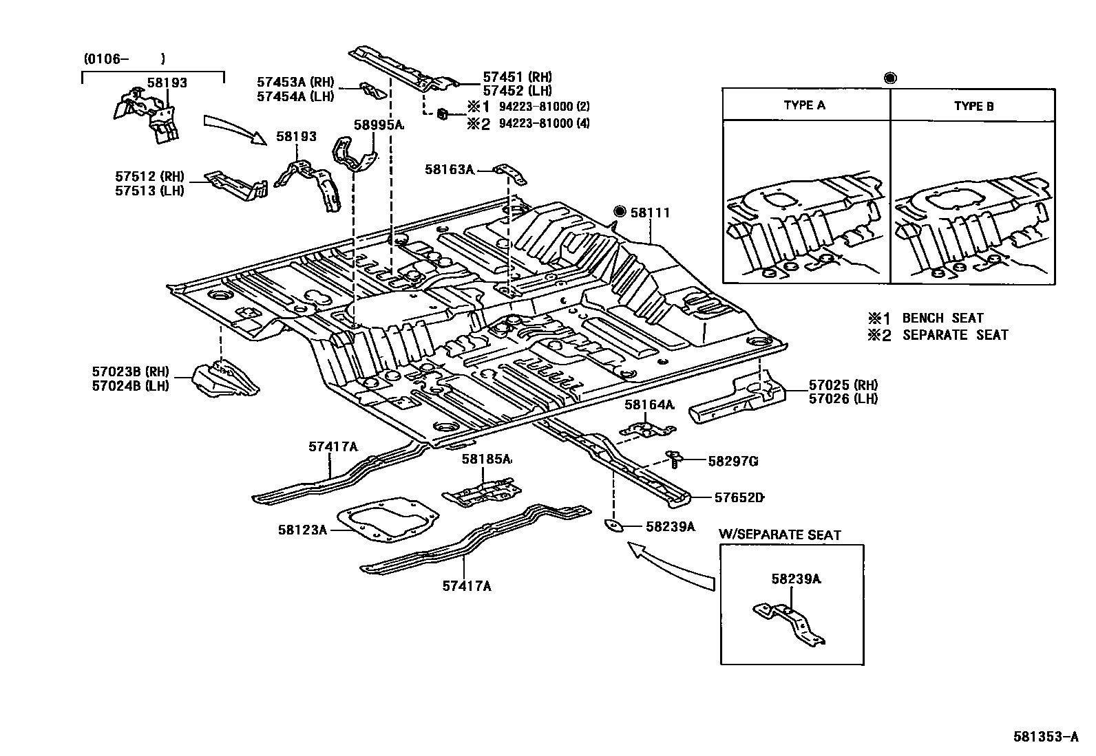 Toyota HILUX 前地板和前地板梁 EPC diagram — 581353A