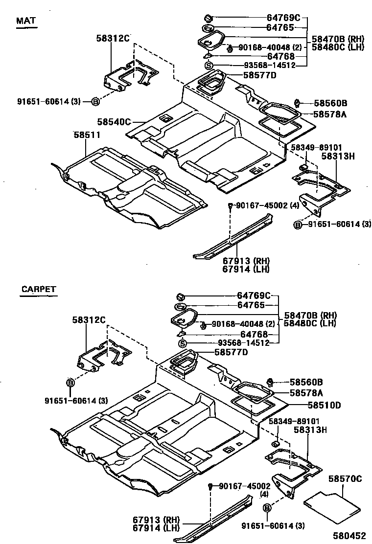 Toyota HILUX 地板垫和消声垫 EPC diagram — 580452