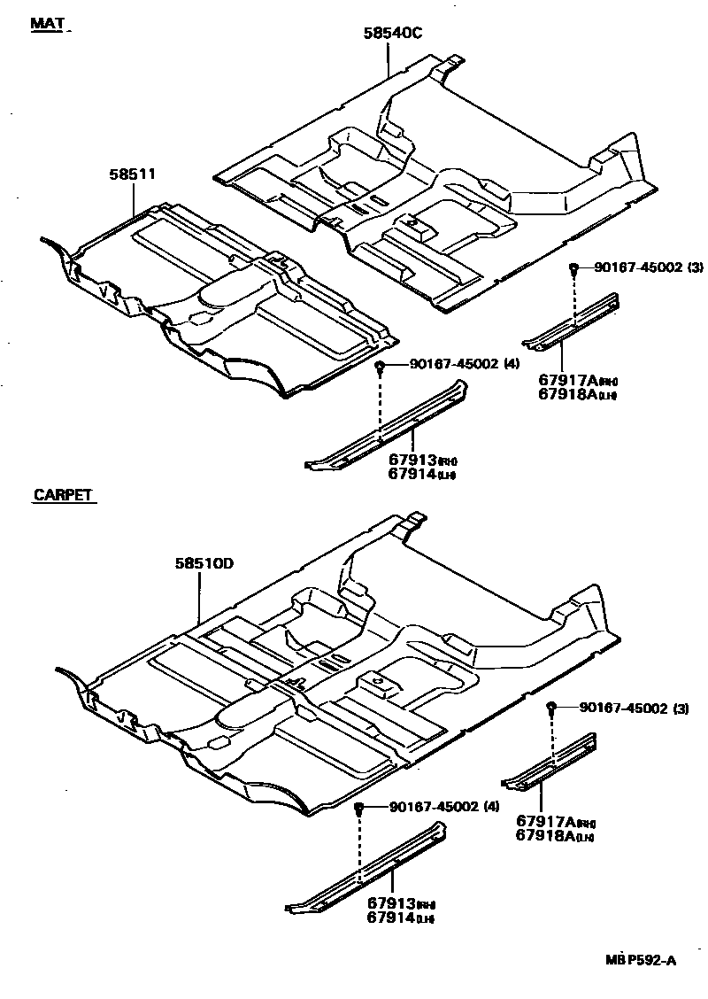 Toyota HILUX 地板垫和消声垫 EPC diagram — MBP592A