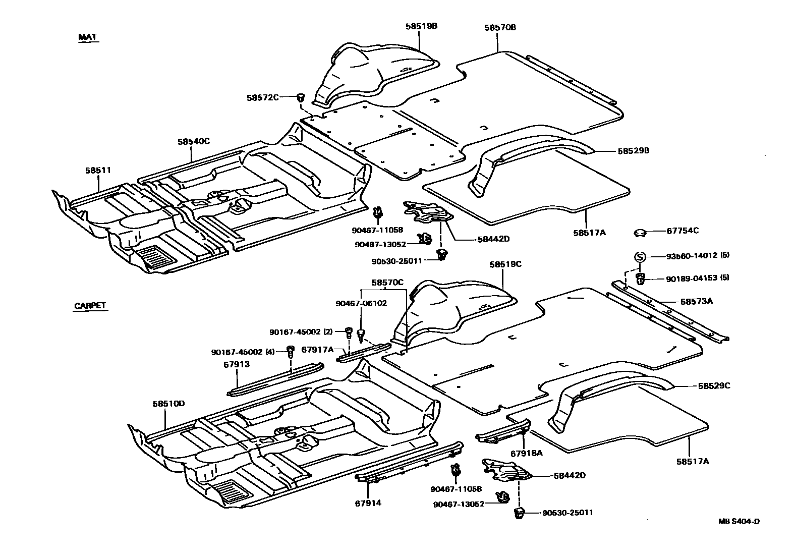 Toyota HILUX 地板垫和消声垫 EPC diagram — MBS404D