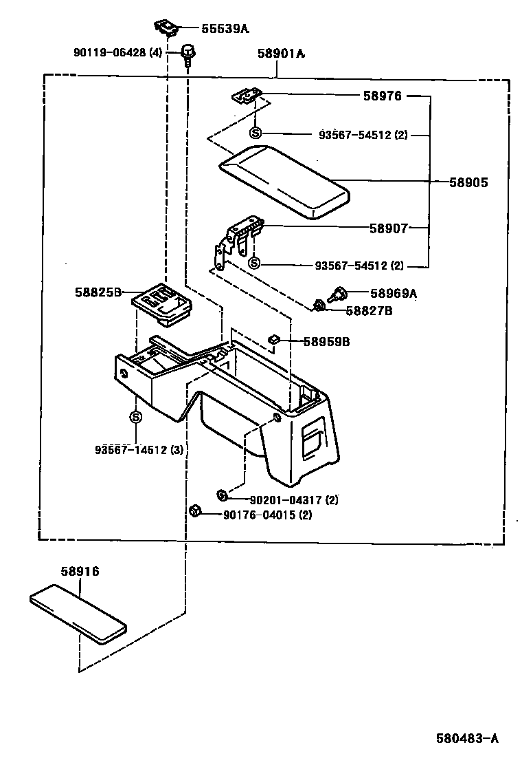 Toyota HILUX 中央扶手箱和支架 EPC diagram — 580483A