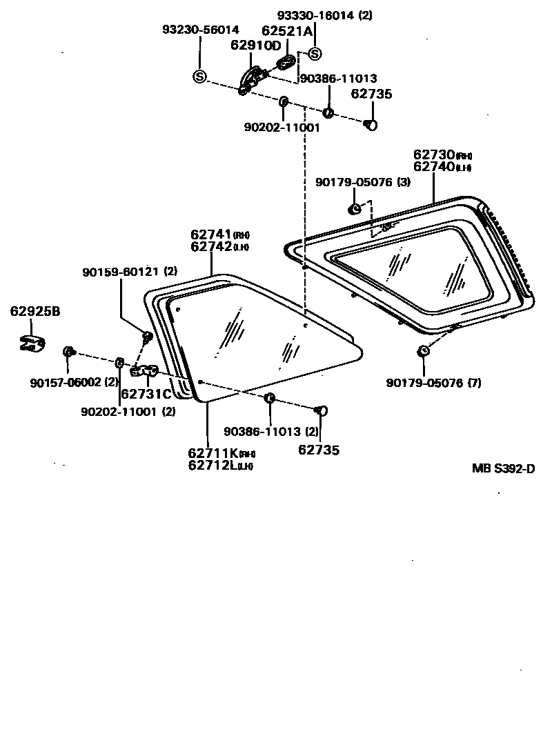 Toyota HILUX 侧窗 EPC diagram — MBS392D