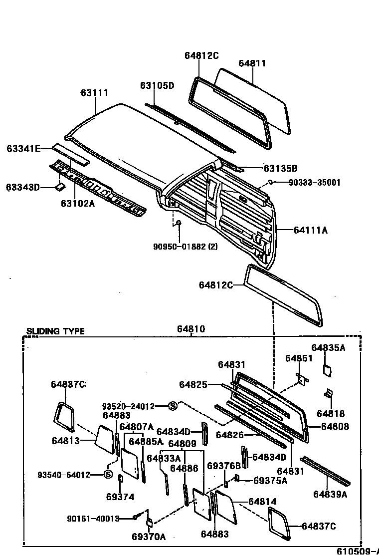 Toyota HILUX 天窗板和背板 EPC diagram — 610509A