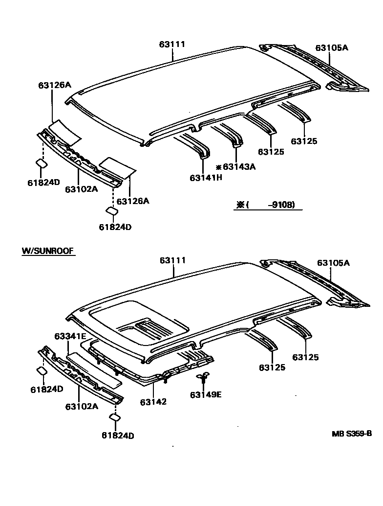 Toyota HILUX 天窗板和背板 EPC diagram — MBS359B