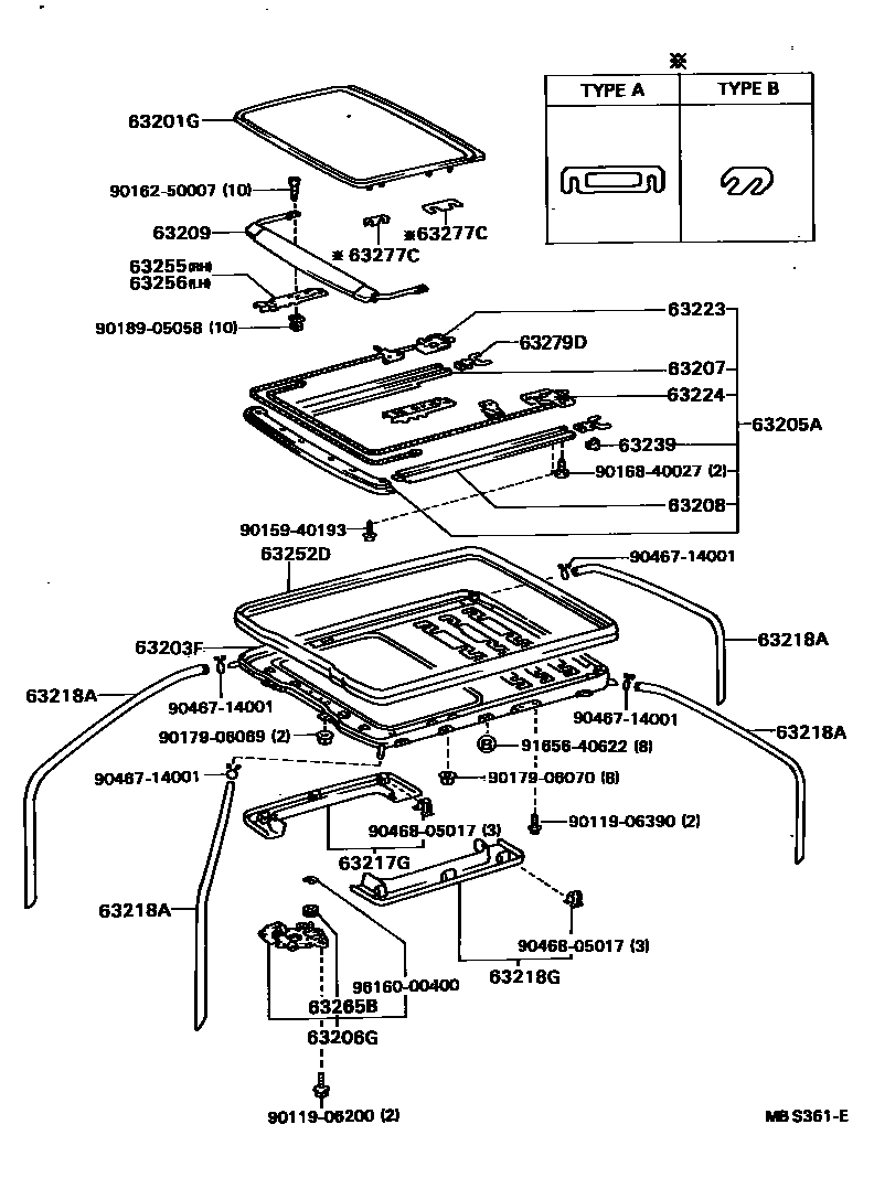 Toyota HILUX 天窗板和背板 EPC diagram — MBS361E