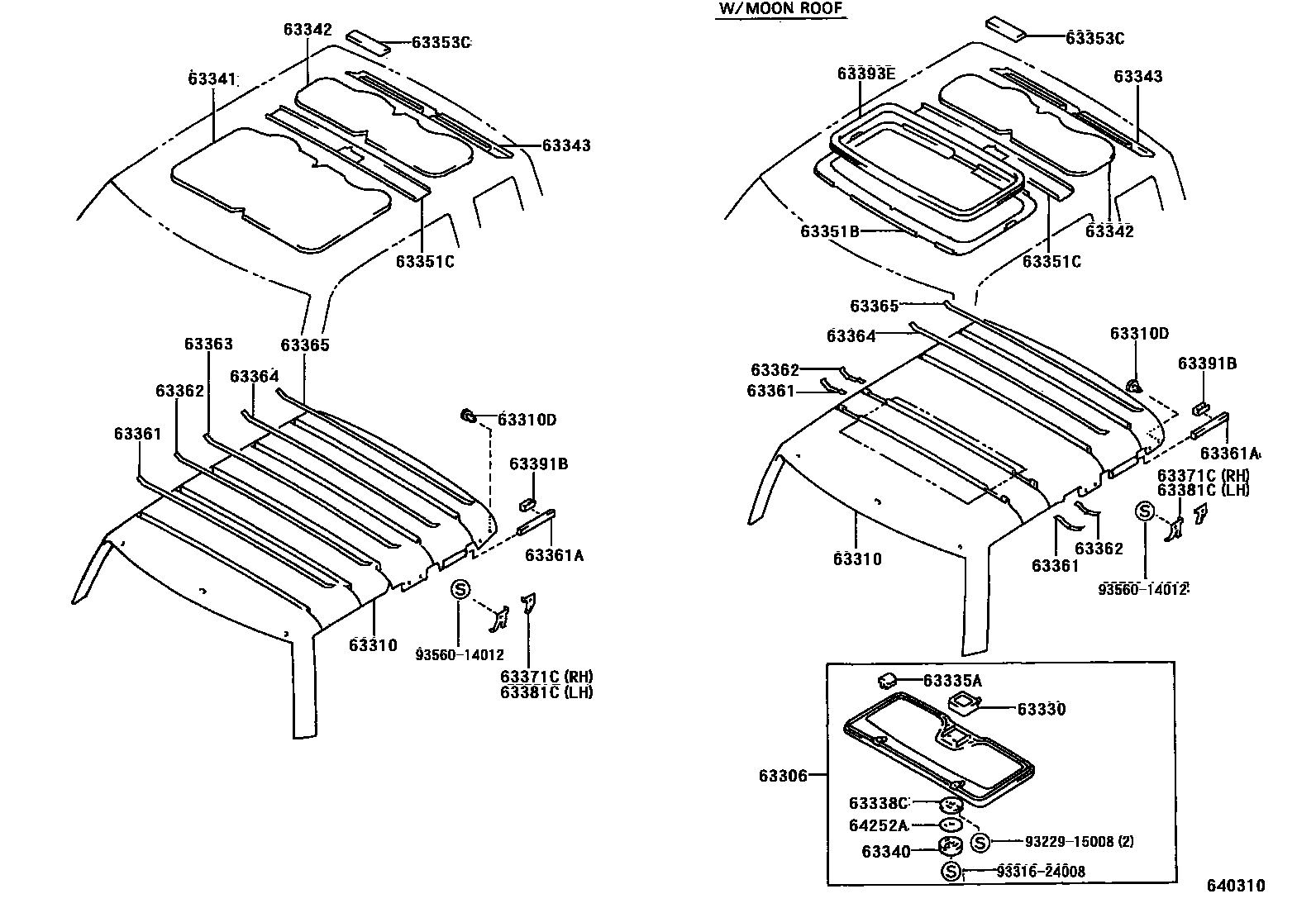 Toyota HILUX 车顶内衬和消声垫 EPC diagram — 640310