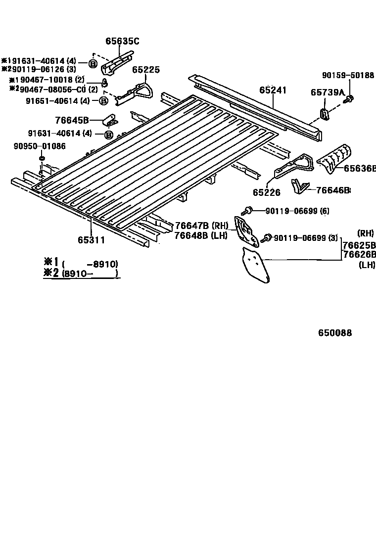 Toyota HILUX 后车身地板和翼子板 EPC diagram — 650088