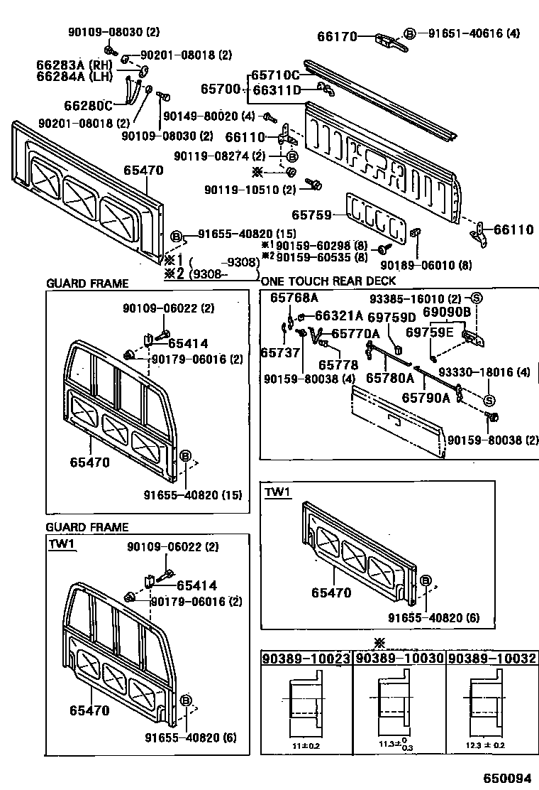Toyota HILUX 后车身防护架和背门 EPC diagram — 650094