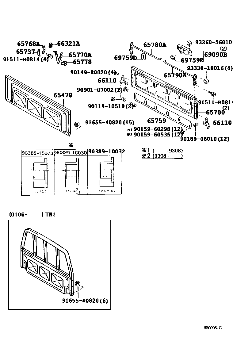 Toyota HILUX 后车身防护架和背门 EPC diagram — 650096C