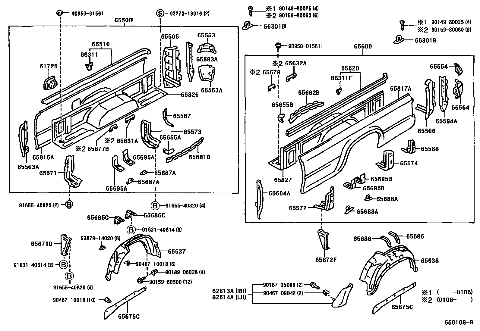 Toyota HILUX 后车身侧面板 EPC diagram — 650108B