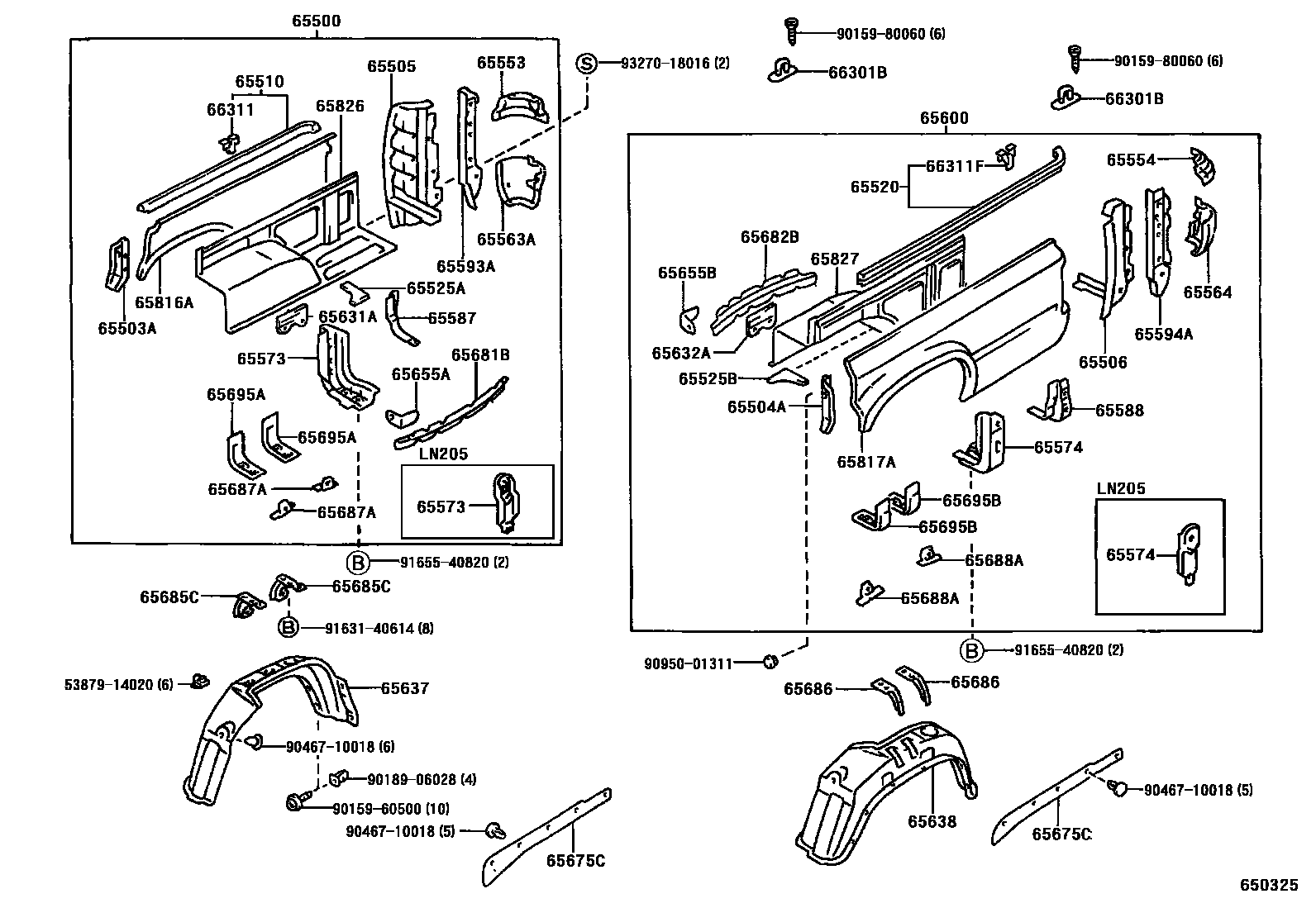 Toyota HILUX 后车身侧面板 EPC diagram — 650325