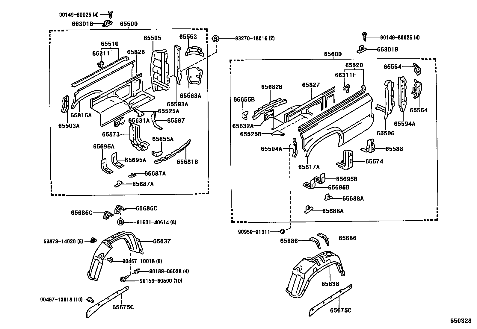 Toyota HILUX 后车身侧面板 EPC diagram — 650328