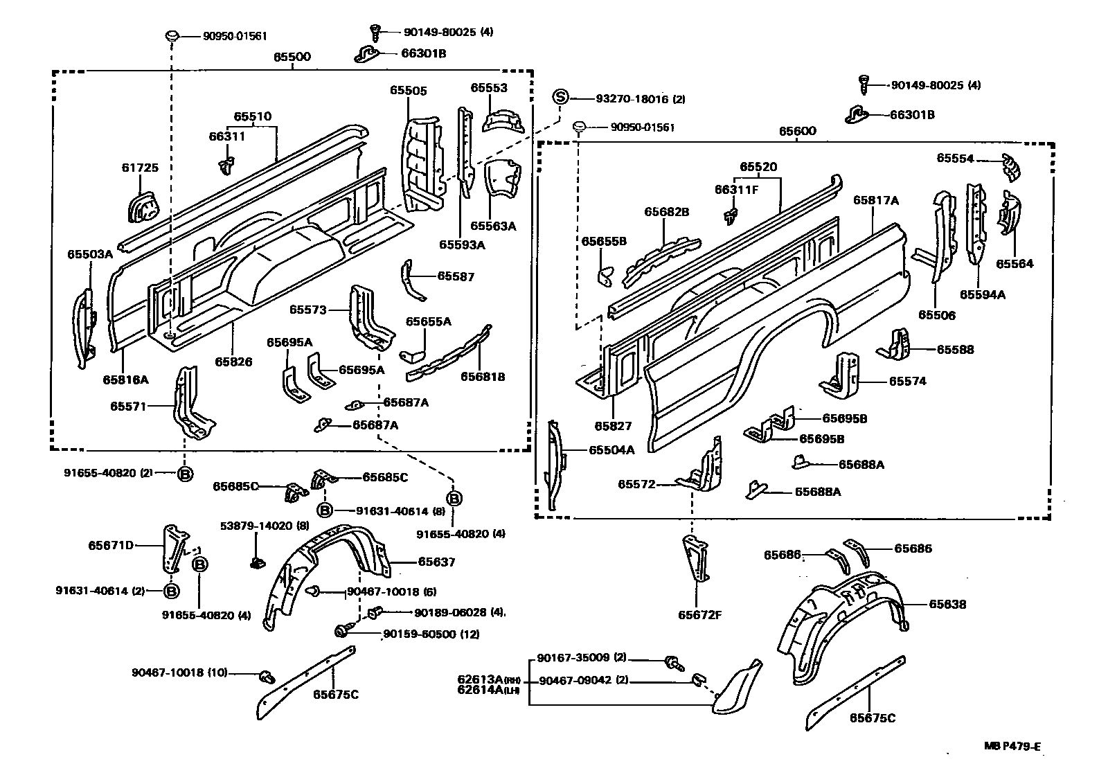 Toyota HILUX 后车身侧面板 EPC diagram — MBP479E