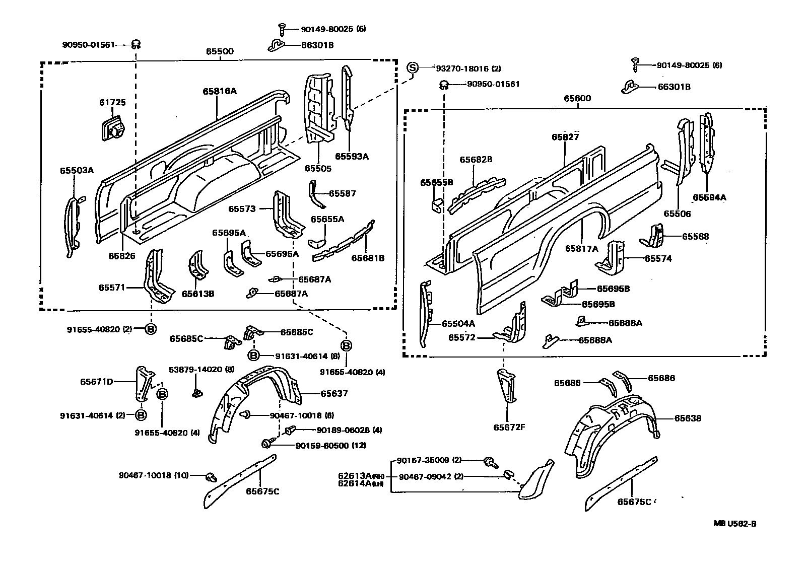 Toyota HILUX 后车身侧面板 EPC diagram — MBU562B