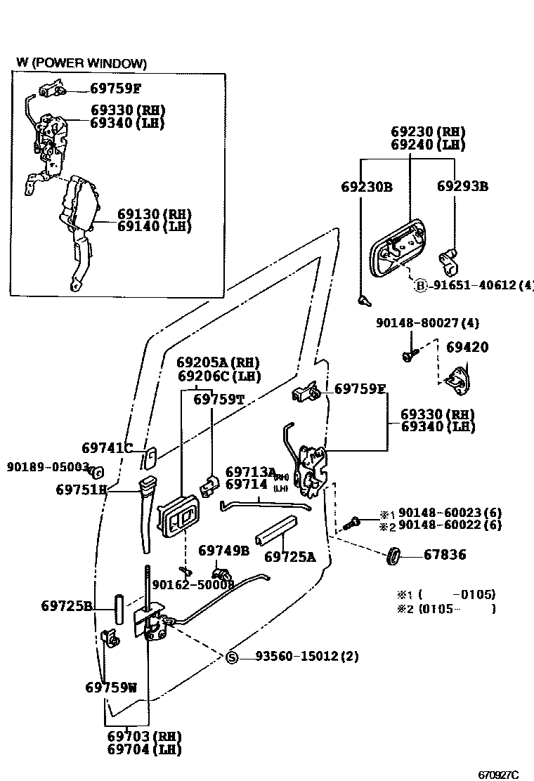 Toyota HILUX 后门锁和后门把手 EPC diagram — 670927C