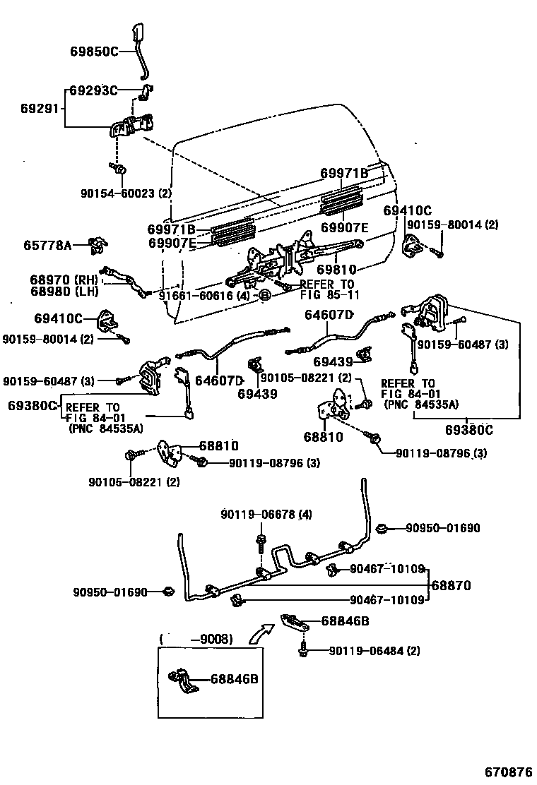 Toyota HILUX 背门锁和合页 EPC diagram — 670876