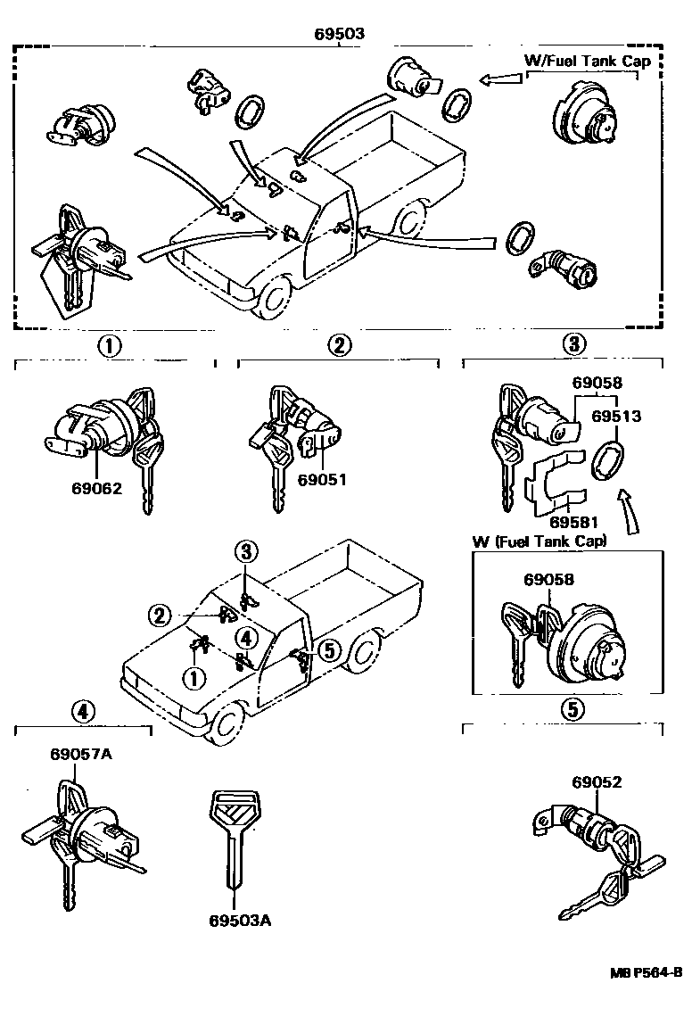 Toyota HILUX 锁芯组件 EPC diagram — MBP564B
