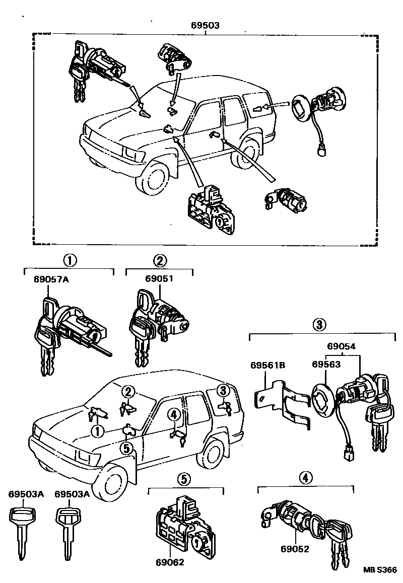 Toyota HILUX 锁芯组件 EPC diagram — MBS366